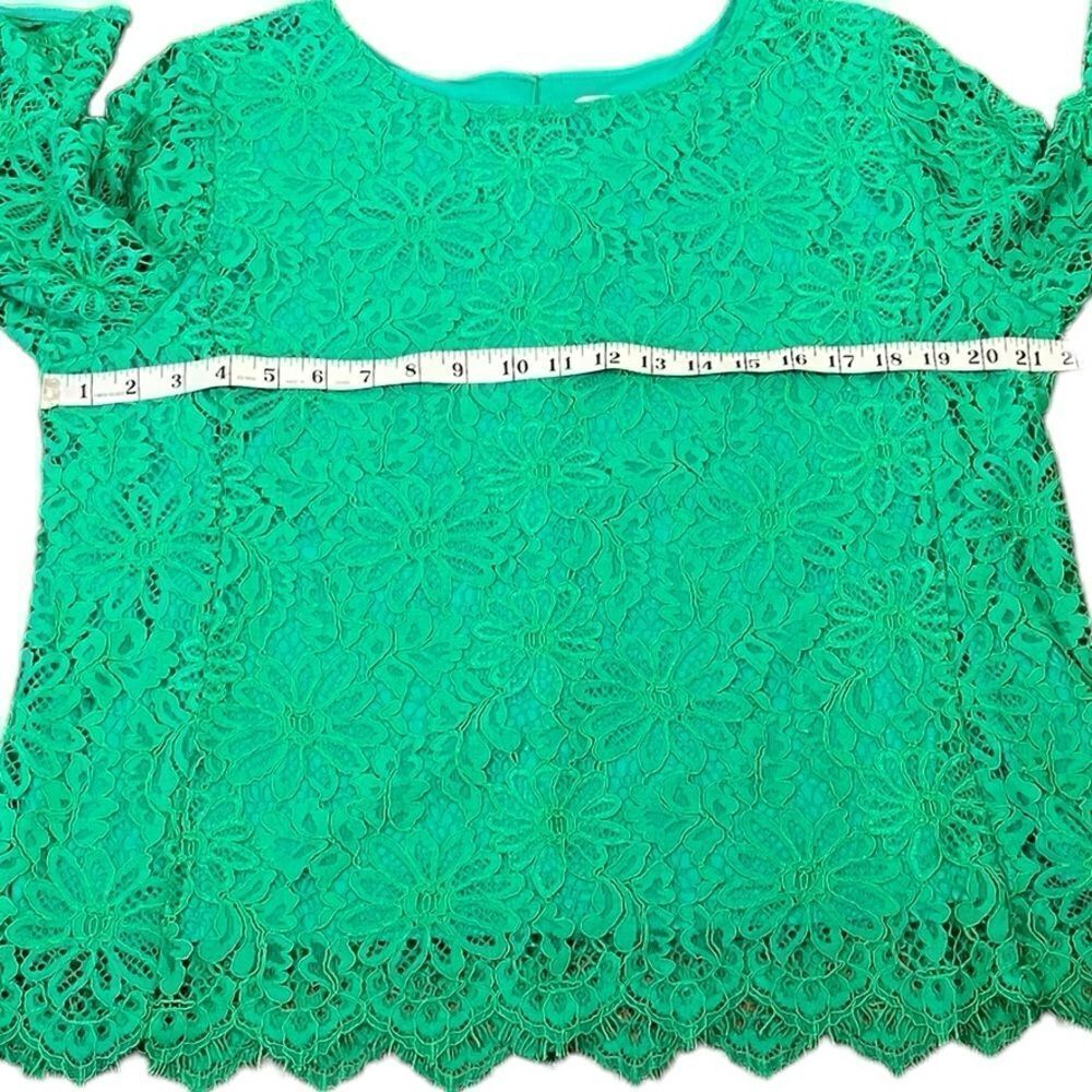 Nanette Lepore Women’s Green Lace Scallop Hem‎ Bell Sleeves Top, Size L - Picture 7 of 8